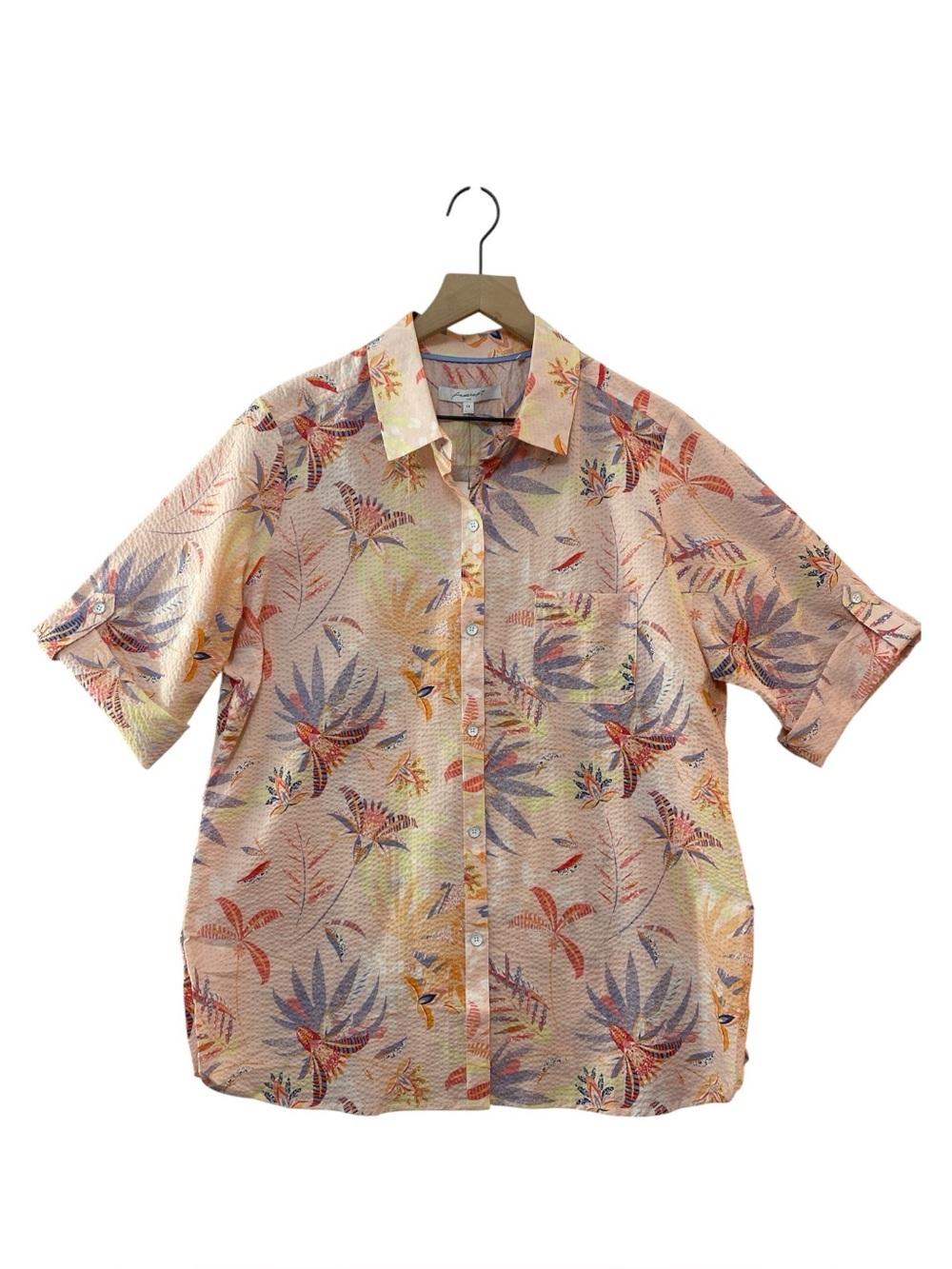 Foxcroft Tamara Top Size 14 Pink Strawberry Paradise Tropical Print NWT